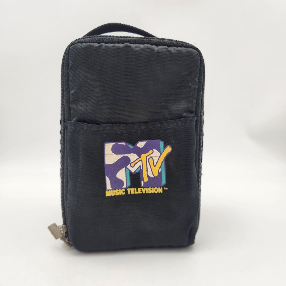 Vintage MTV Music Television Compact Disc Carrying Case Black Nylon 12 Slot Bag